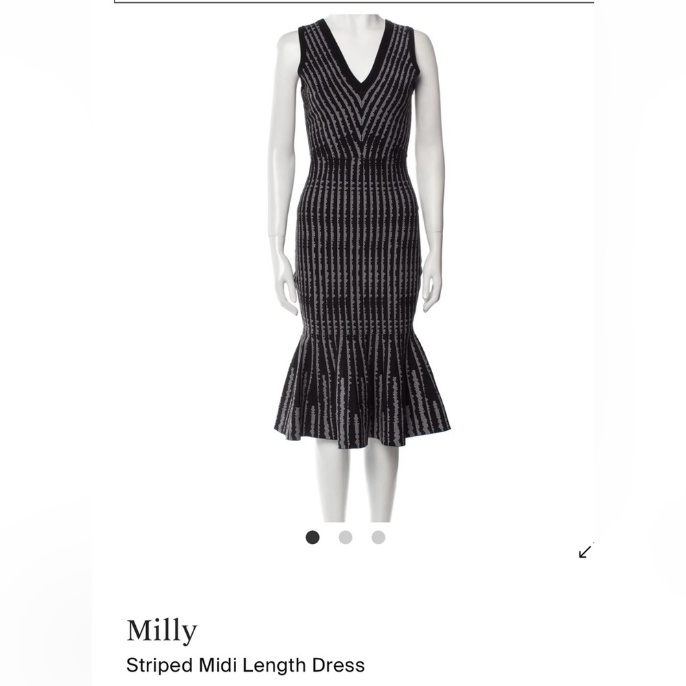 Milly Black and White Sheath Midi Dress Cocktail